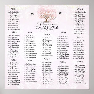 Simply Pink Heart Leaf Tree Love Bird Wedding Poster