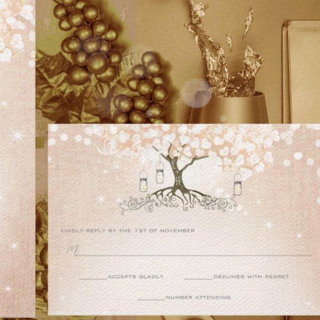 Simply Pink Heart Leaf Tree Wedding RSVP (Creator Uploaded)