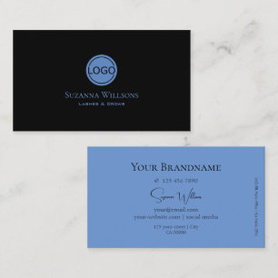 Simply Plain Black and Blue with Logo Professional Business Card