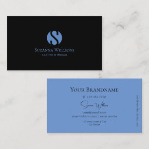 Simply Plain Black and Blue with Monogram Stylish Business Card