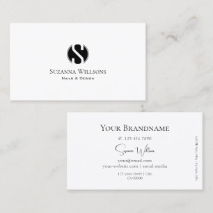 Simply Plain White Chic with Monogram Professional Business Card