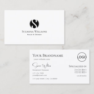 Simply Plain White with Monogram and Logo Classic Business Card