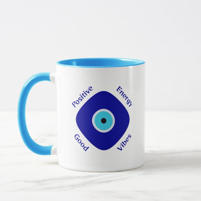 Simply Positive Vibes Blue Evil Eye Diamond  Mug (Left)