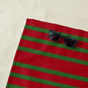 Simply Red and green Merry Christmas pattern Beach Towel