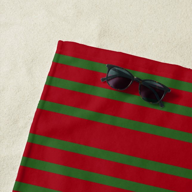 Simply Red and green Merry Christmas pattern Beach Towel (In Situ)