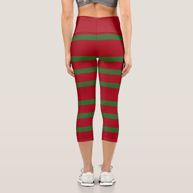 Simply Red and green Merry Christmas pattern Capri Leggings (Back)