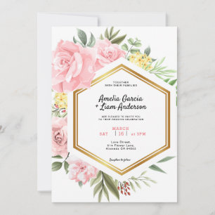 Simply Romantic Pink Rose Floral Flora  Wedding Invitation
