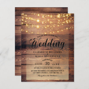 Simply Rustic Natural Wood Lights String wedding Invitation