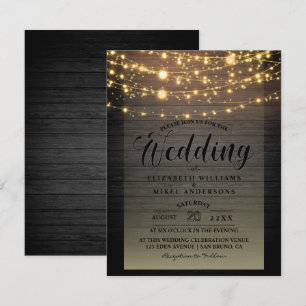 Simply Rustic Wood Dark Lights String wedding Invitation