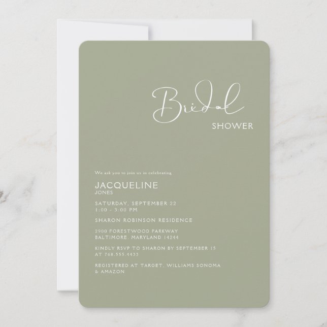 Simply Sage Bridal Shower Rounded Invitation (Front)