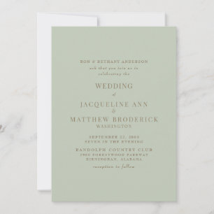 Simply Sage Bride Parents Gold Text Wedding  Invitation