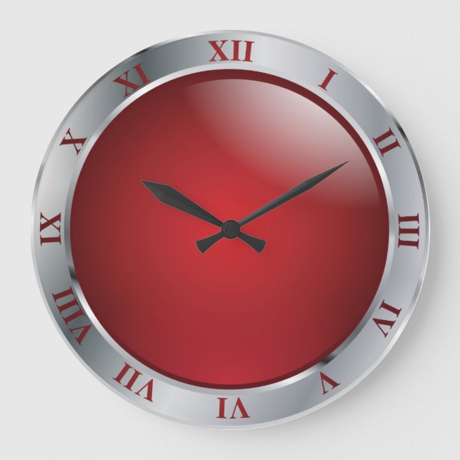 Simply Silver and Red Large Clock (Front)