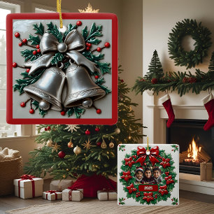 Simply Silver Bells Christmas Customisable Ceramic Ornament