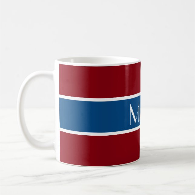 Simply Stripes dark blue + your backgr. & Name Coffee Mug (Left)