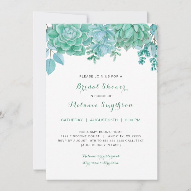 Simply Succulents bridal shower invitations 3961 (Front)