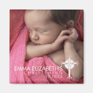 Simply Sweet Cross Christening Photo Keepsake Magnet