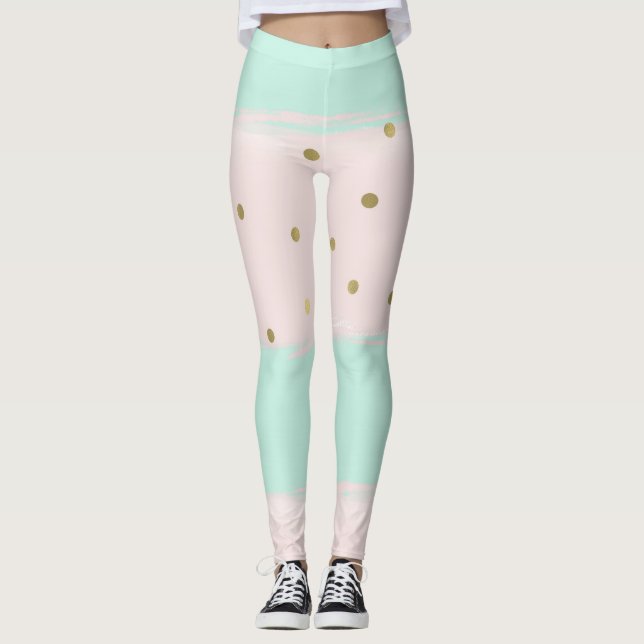 Simply Sweet Peach Mint Gold Stripes Confetti Leggings (Front)
