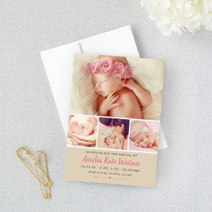 Simply Sweet Pink Baby Girl Photo Collage Birth Announcement