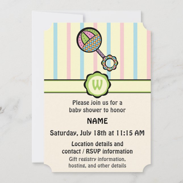 Simply Sweet Rattle Baby Shower Invitation (Front)