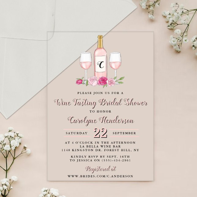 Simply Sweet Wine Tasting Bridal Shower Acrylic Invitations (Creator Uploaded)