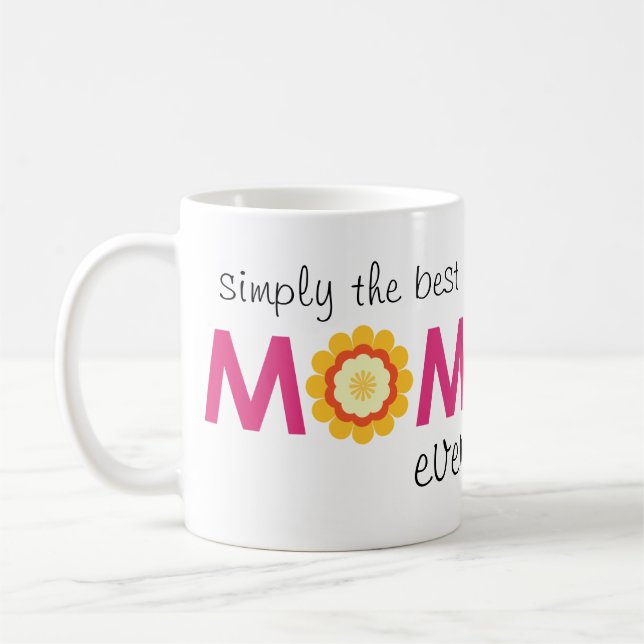 Simply the best mum ever pink flower photo heart coffee mug (Left)