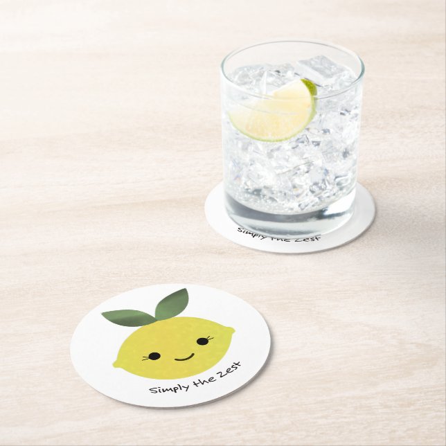 Simply the Zest Cute Kawaii Lemon  Round Paper Coaster (Insitu)