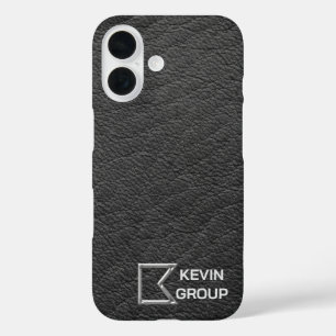 Simulated Black Leather Business Logo iPhone 16 Case