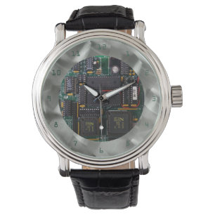 Simulated Brushed Aluminium PCB Green PCB Font Watch