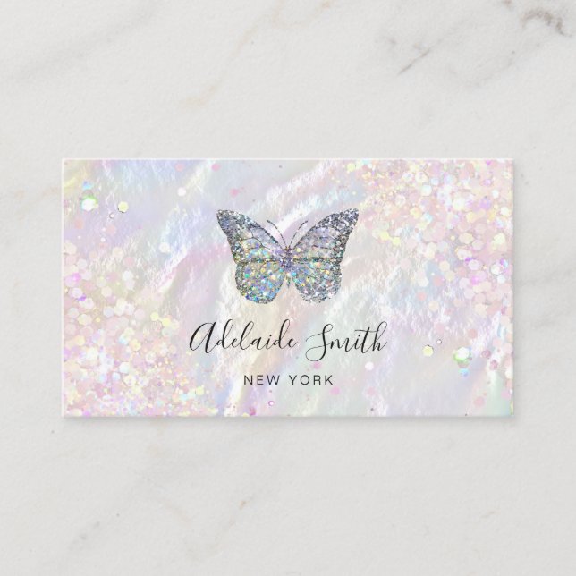 simulated chunky glitter butterfly logo business card (Front)