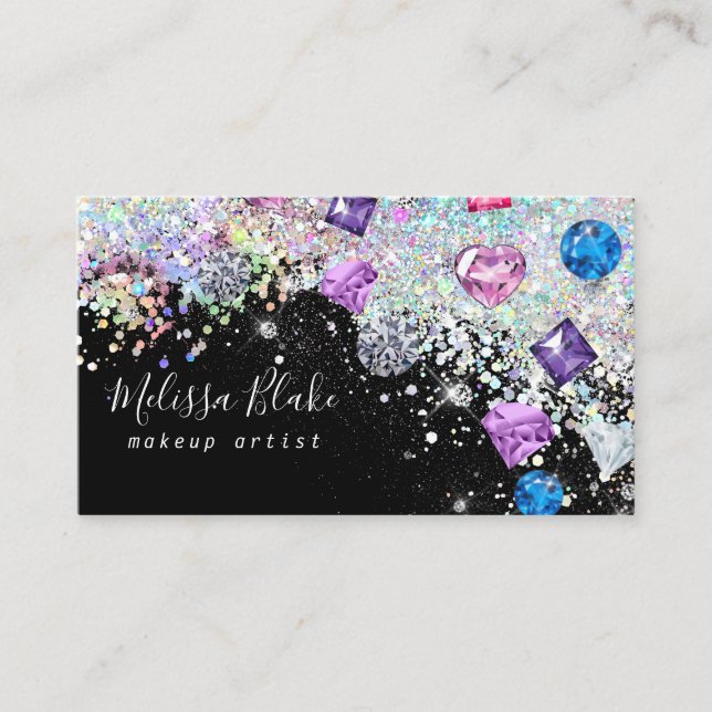 simulated crystals and glitter business card (Front)