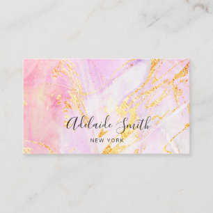 •simulated foil details on pink marble business card