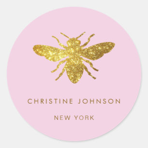 simulated glitter bee classic round sticker