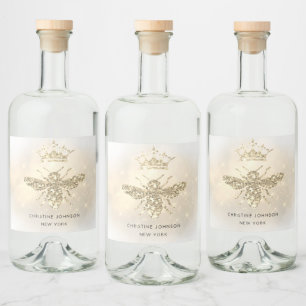 simulated glitter bee  liquor bottle label