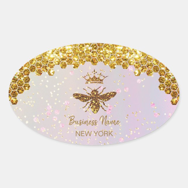 simulated glitter bee oval sticker (Front)