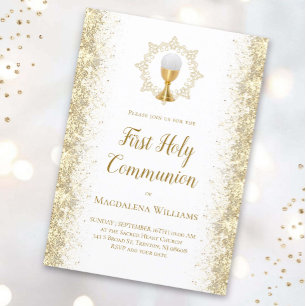 simulated glitter First Holy Communion Invitation