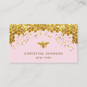  •simulated glitter honey bee on pale pink  busi business card