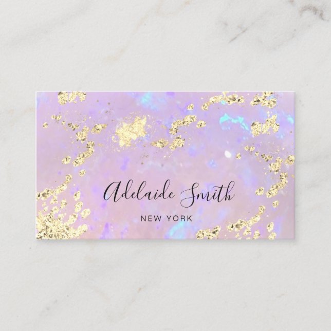 simulated glitter on faux iridescent purple stone business card (Front)