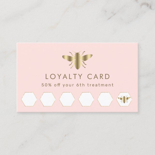 simulated gold foil bee on pink loyalty card (Front)