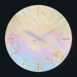 simulated gold glitter on FAUX holographic Large Clock<br><div class="desc">please note the holographic effect is not real,  but just simulated</div>