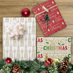 Simulated Gold Metalic Typography Christmas Wrapping Paper Sheet