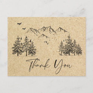 Simulated Kraft Paper Forest Mountains Thank You Postcard
