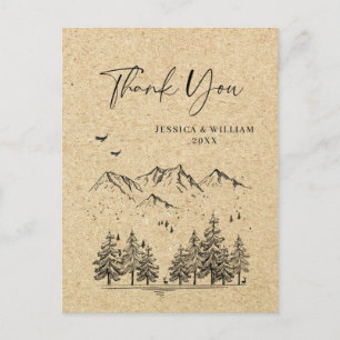 Simulated Kraft Paper Forest Mountains Thank You Postcard