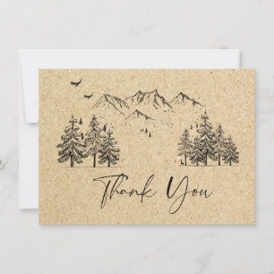 Simulated Kraft Paper Hand Drawn Mountains Wedding Thank You Card