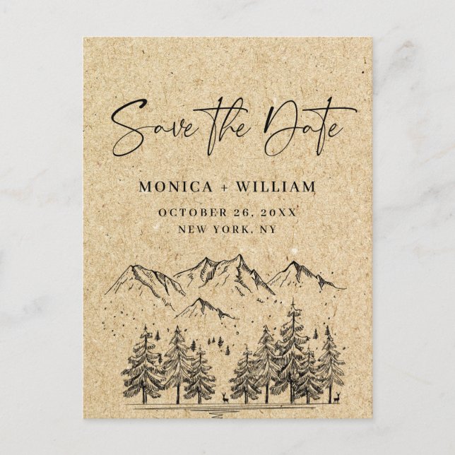 Simulated Kraft Paper Wedding Save the Date Postcard (Front)