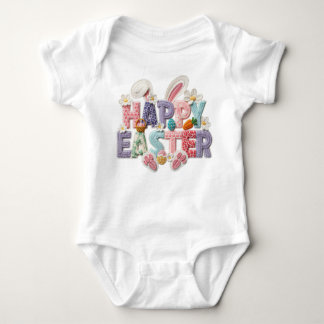 Simulated Latch Style Yarn Happy Easter  Baby Bodysuit