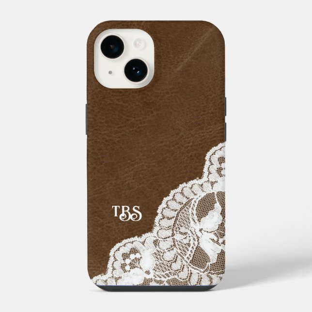 Simulated Leather and Lace Print Monogram Initial iPhone Case (Back)