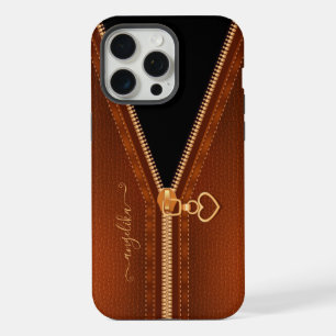 Simulated Leather Heart Zipper iPhone 15 Pro Max Case