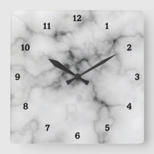 Simulated White and Black Marble Square Wall Clock