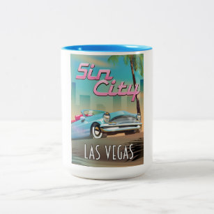 Sin city Las Vegas travel poster Two-Tone Coffee Mug