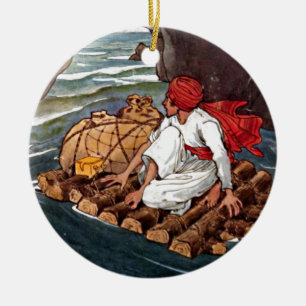 Sinbad the Sailor Shipwreck Treasure Illustration Ceramic Tree Decoration